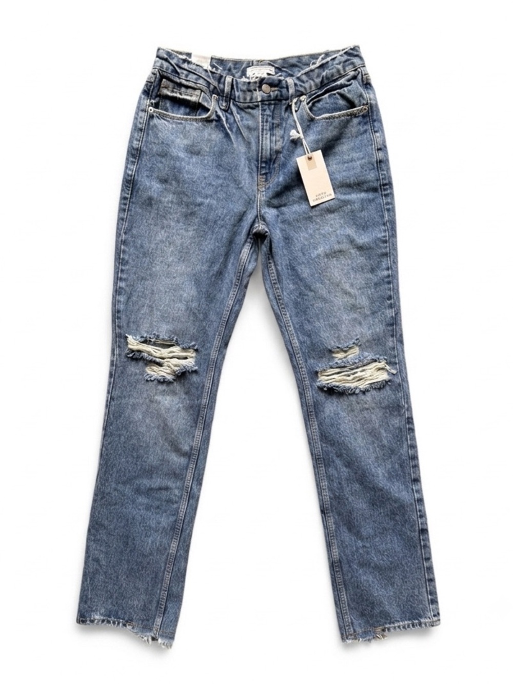 Good American 90s Wide Leg Straight Jeans NWT 8/29 Distressed Raw Hem - Picture 2 of 13